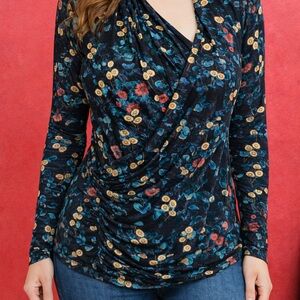 Roberto Cavalli Navy Floral Cotton Wrap Blouse